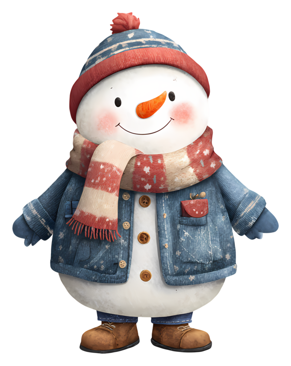 Snowman in winter clothes